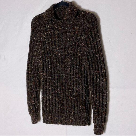 Vintage Hand Knit Brown Autumn Confetti Knit Sweater with Collar XL - Picture 10 of 10
